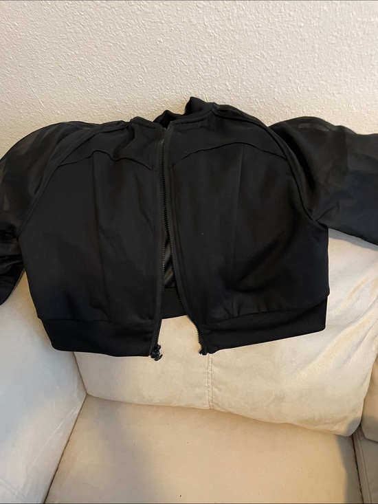 adidas Originals Jackets & Blazers - adidas Originals Black Cropped Bomber Jacket with Sheer Sleeves
